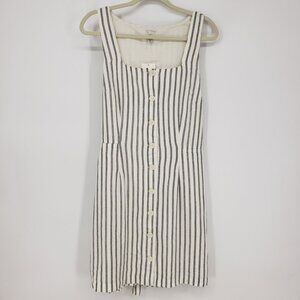 a new day Striped Button Front Sun Dress XL Linen Blend Mini Cream Black